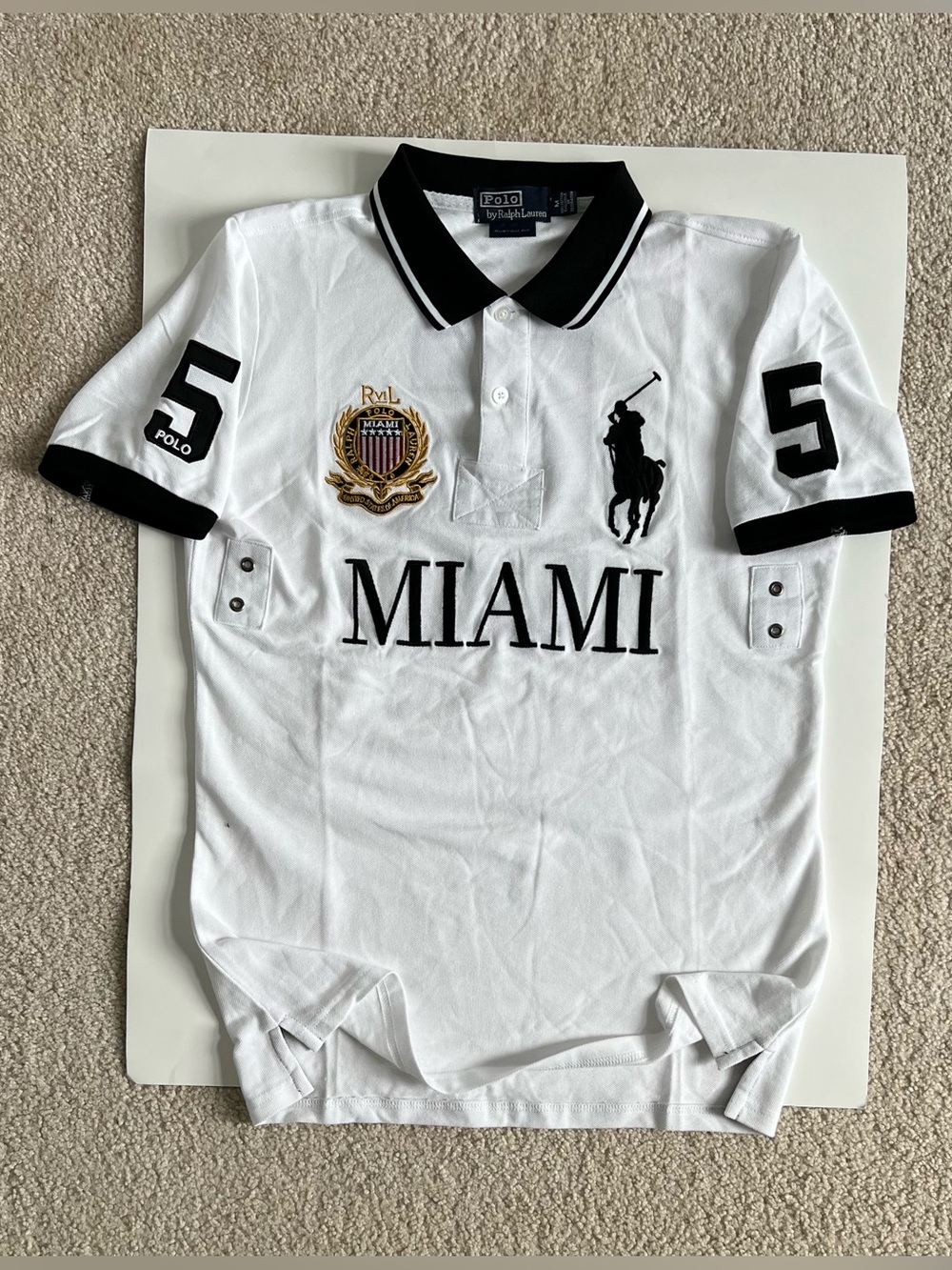 Ralph Lauren White Polo - Miami USA #5 - MEDIUM - Chief Keef Y2K Big Pony - Picture 2 of 9